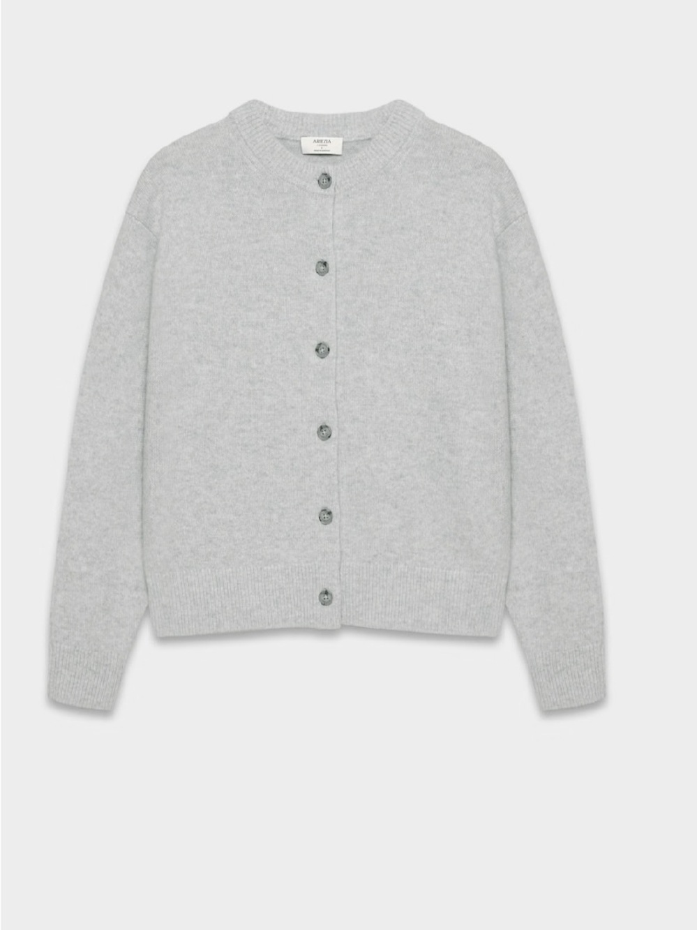 Aritzia Light Gray Button-Front Crewneck Cardigan cashmere acclaim sweater